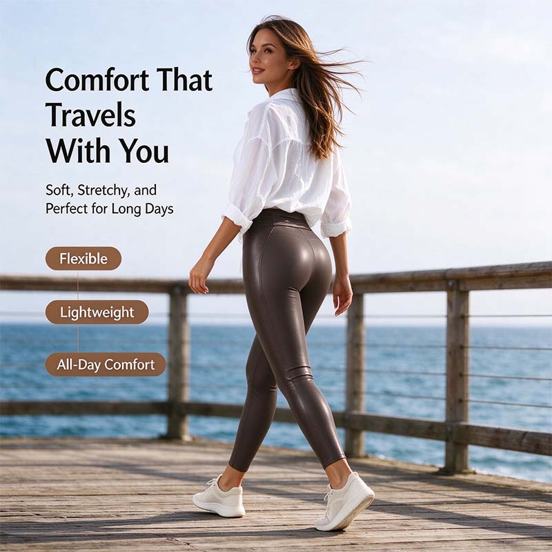 High Waisted Stretchy PU Tummy Control Yoga Leggings with Pocket 🖤✨