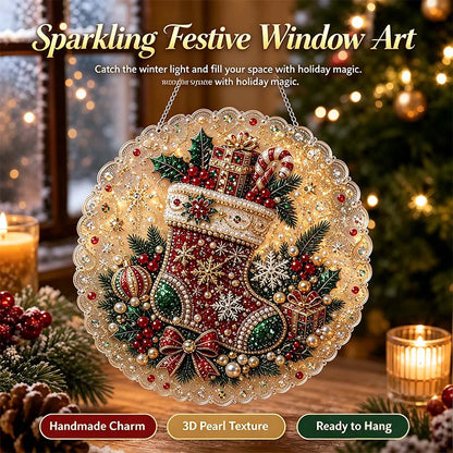 Christmas Pearl Diamond Painting Suncatcher Craft Kit (8in), DIY Crafting Set🎄