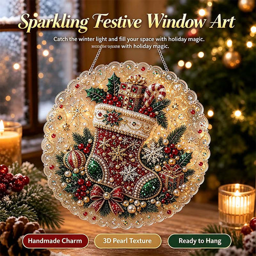 Christmas Pearl Diamond Painting Suncatcher Craft Kit (8in), DIY Crafting Set🎄
