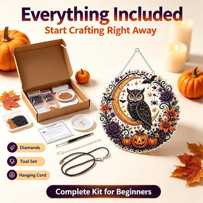 Halloween Diamond Painting Hanging Ornament Kit, Black Cat Moon🎃