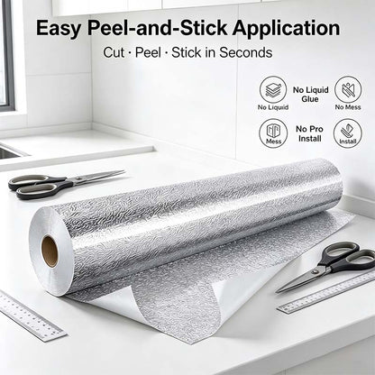 Kitchen Waterproof Oil Proof Aluminum Foil Sticker, Silver Texture Peel🧽