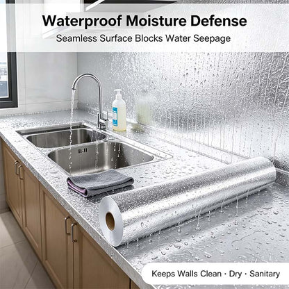 Kitchen Waterproof Oil Proof Aluminum Foil Sticker, Silver Texture Peel🧽