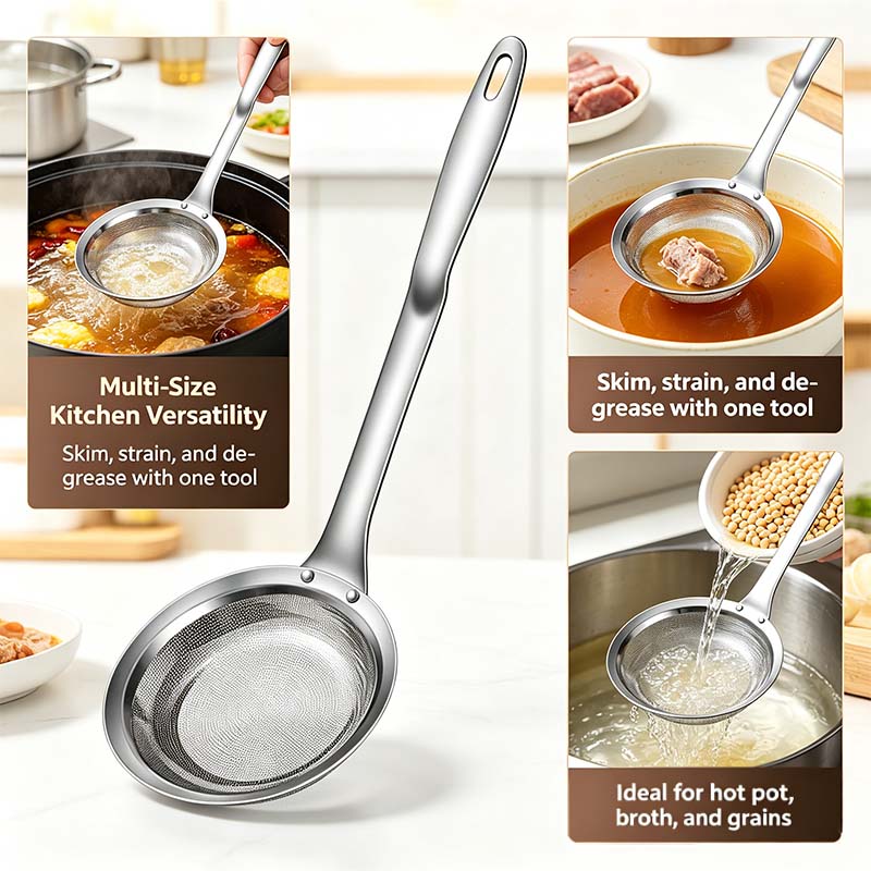 2-Piece Stainless Steel Fine Mesh Skimmer Spoons, Multi-Size Hot Pot Fat Skimmers 🍲