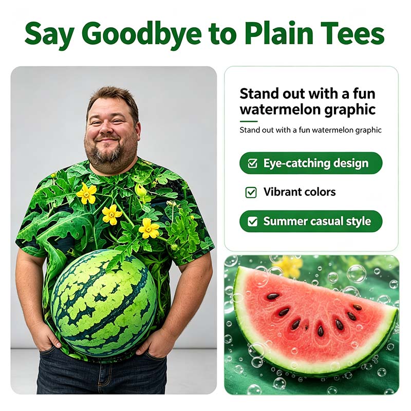 Funny Men's Watermelon Graphic T-Shirt, Fruit Print Summer Tee🍉