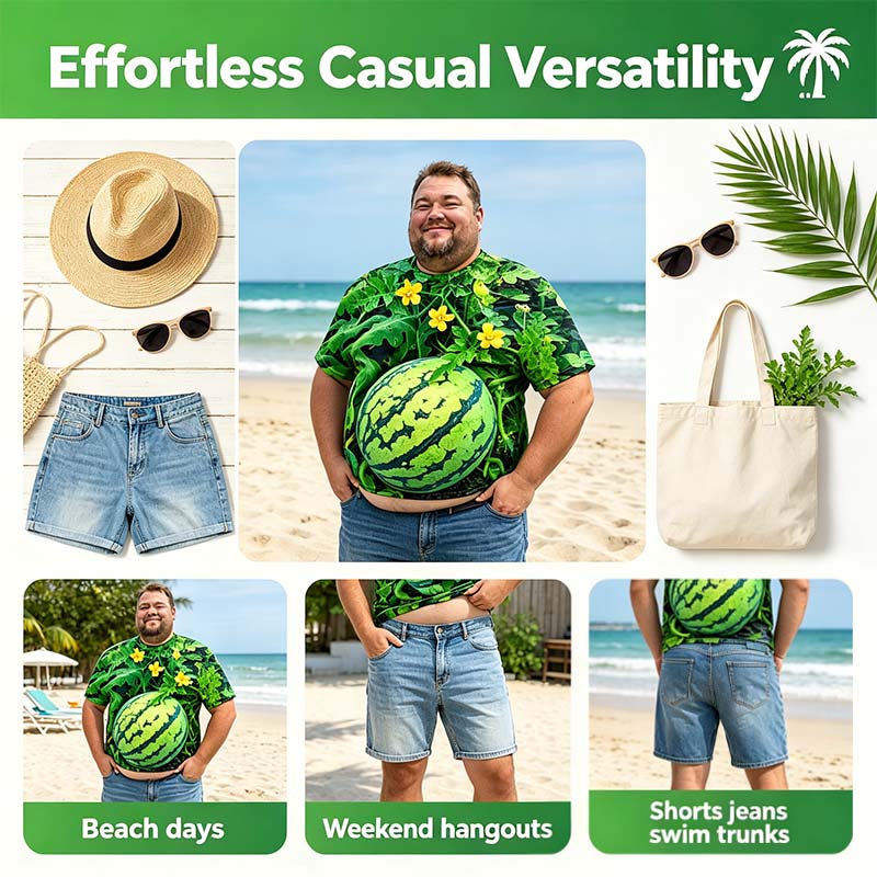 Funny Men's Watermelon Graphic T-Shirt, Fruit Print Summer Tee🍉