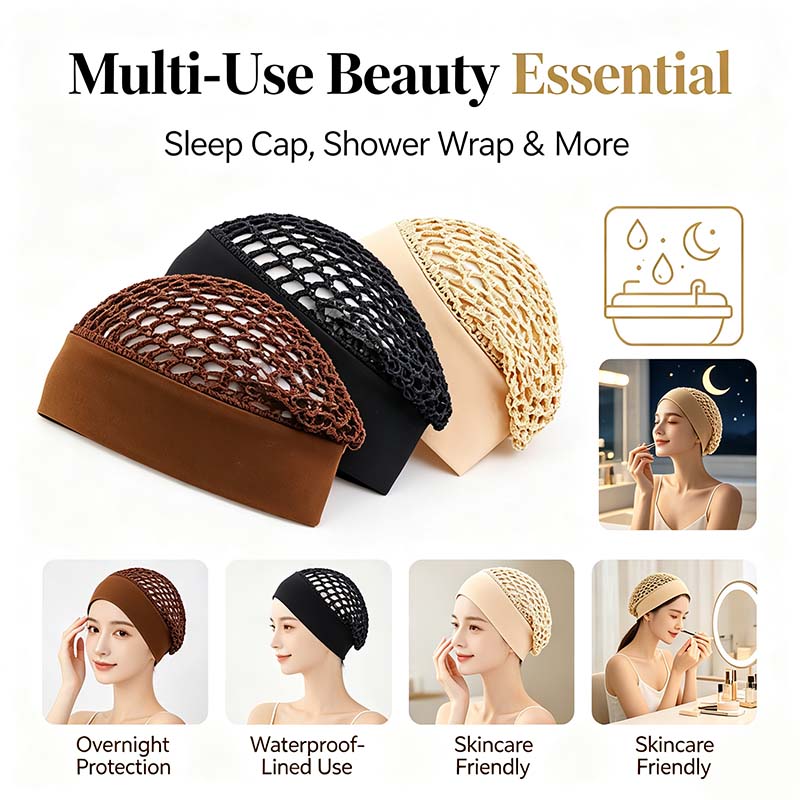 3-Piece Stretchy Wide-Edge Sleeping Cap Set, Soft Protection Bonnet for Nighttime Hair Care & Beauty💤