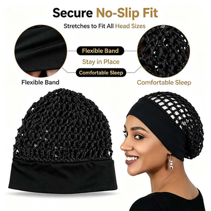 3-Piece Stretchy Wide-Edge Sleeping Cap Set, Soft Protection Bonnet for Nighttime Hair Care & Beauty💤