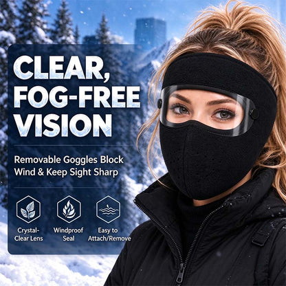 Winter Face Mask with Detachable Goggles, Windproof Thermal Fleece Lined Full Face Cover 🥽
