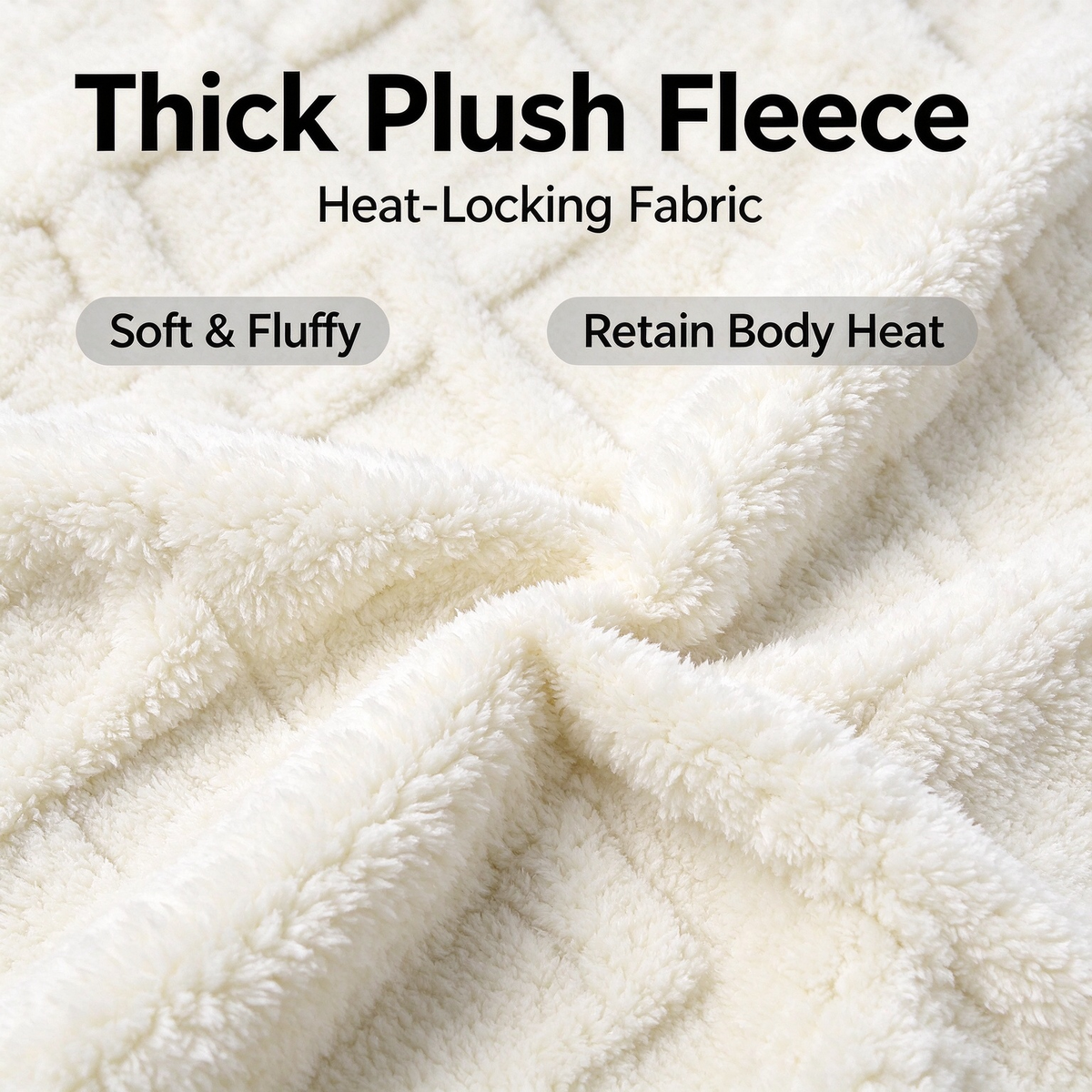 Close-up showing the fluffy thick plush fleece texture of the winter pants