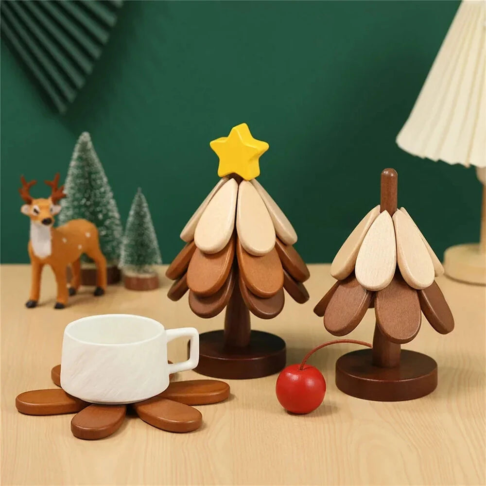 Wooden one tree coaster Solid wood home desktop decoration🎄