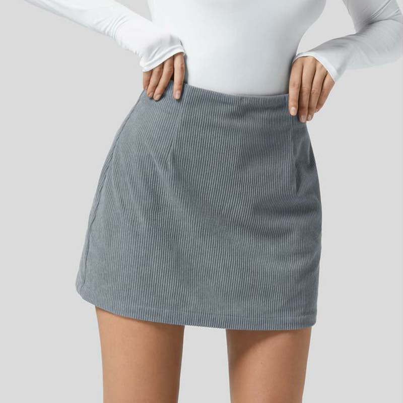High Waisted Invisible Zipper 2-in-1 Mini A-line Corduroy Casual Skirt 👗
