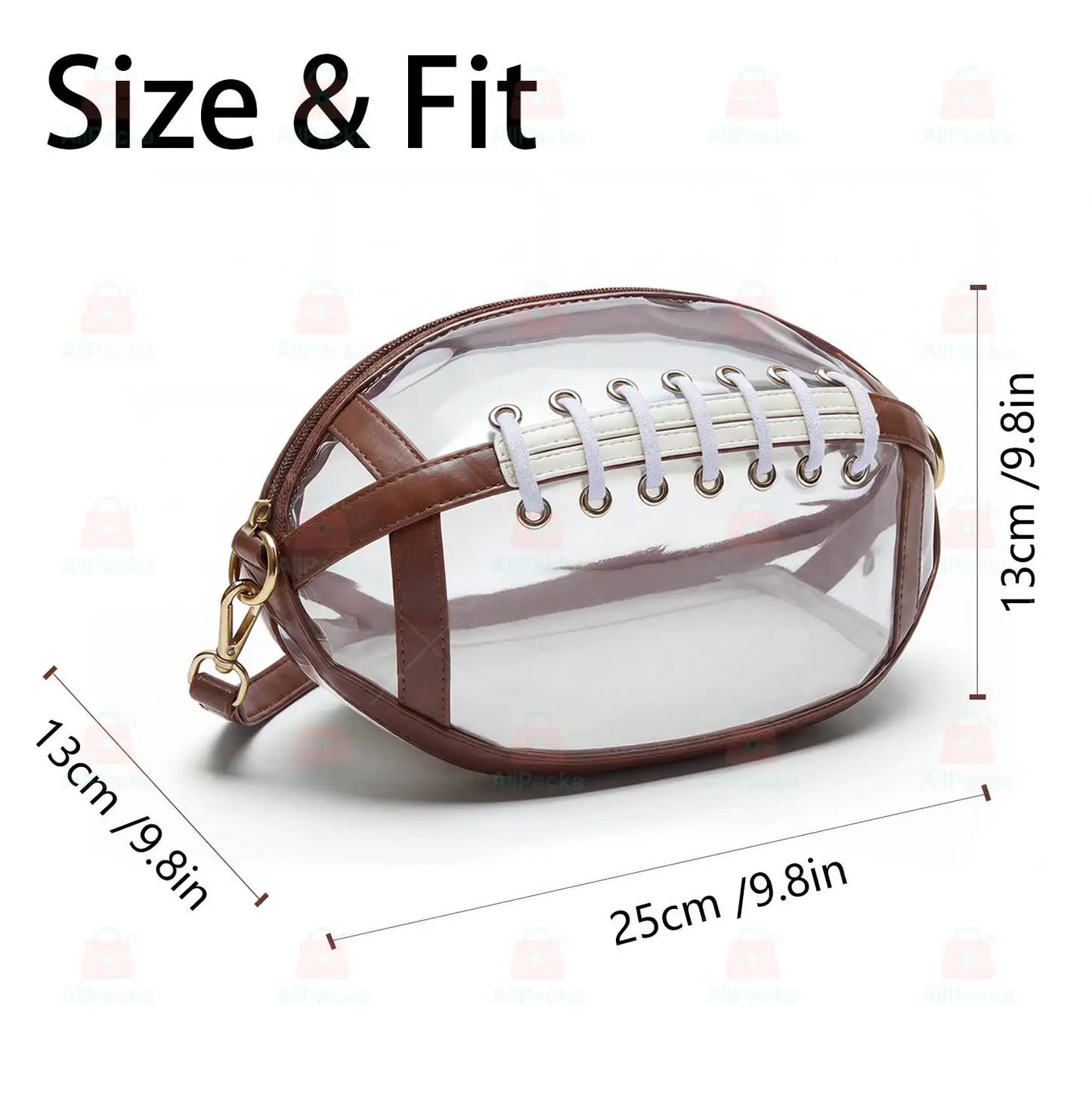 Clear Football Shaped Crossbody Bag, Transparent PVC Stadium Approved Game Day Bag 🏈