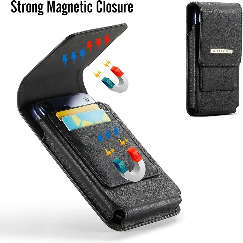 Men's Waist Phone Pouch with Card Slot, Magnetic Lock & Metal Belt Clip📱