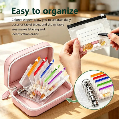 Waterproof Pill Pouch Set, 14pcs Bags Inside, A8 Waterproof Pill Organizer Set, 7 to 14 Days of Meds💊 🧳