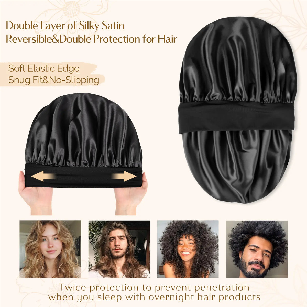 Bonnet for Men Hair Bonnet for Sleeping Double Layer Satin Bonnets 😴