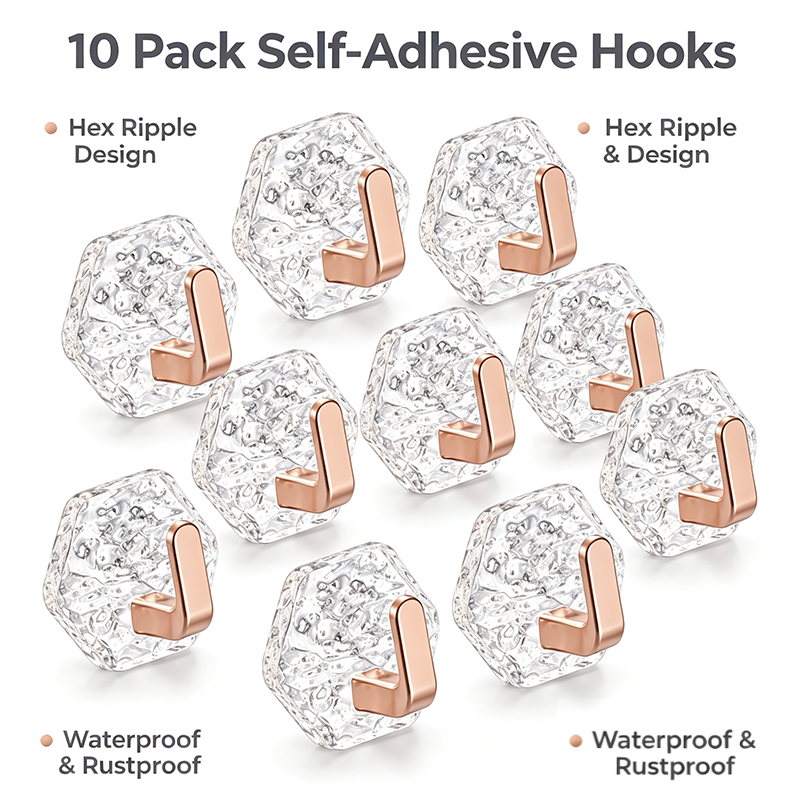 10 pack hex ripple self adhesive hooks