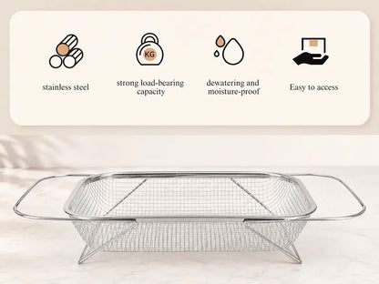 Stainless Steel Over-The-Sink Colander Strainer Basket, Expandable Rectangle Fine Mesh Kitchen Utensils🥣