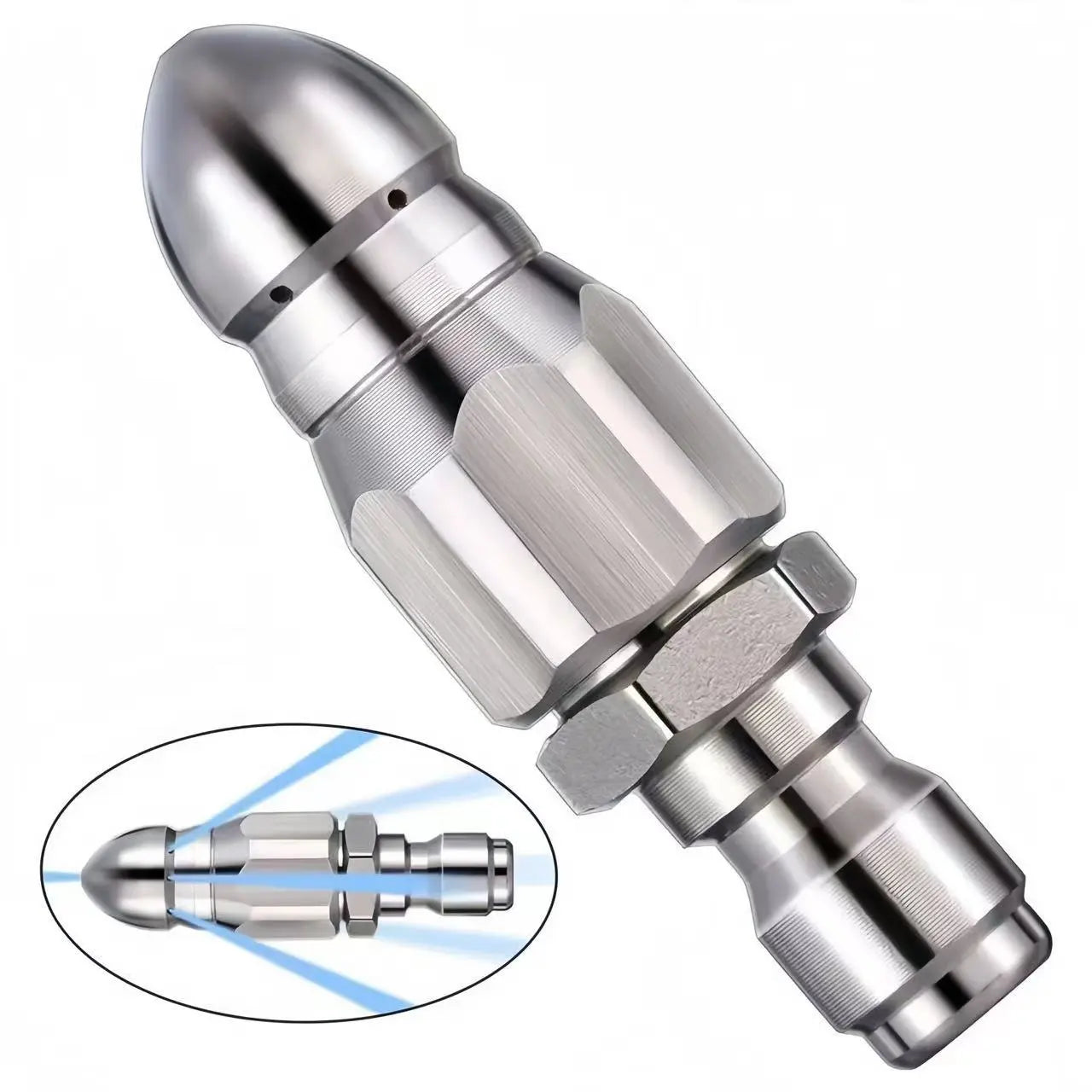 Washer Sewer Jetter Nozzle with Stainless Steel, Mini Compact Durable Sewer Jet Nozzle🚰
