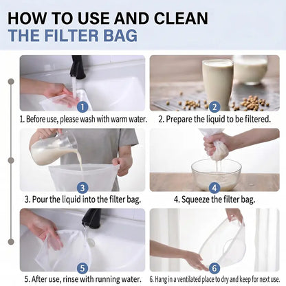 3Pcs Bowl-Shaped Nylon Nut Milk Bag, Reusable Strainer Bags 🥛