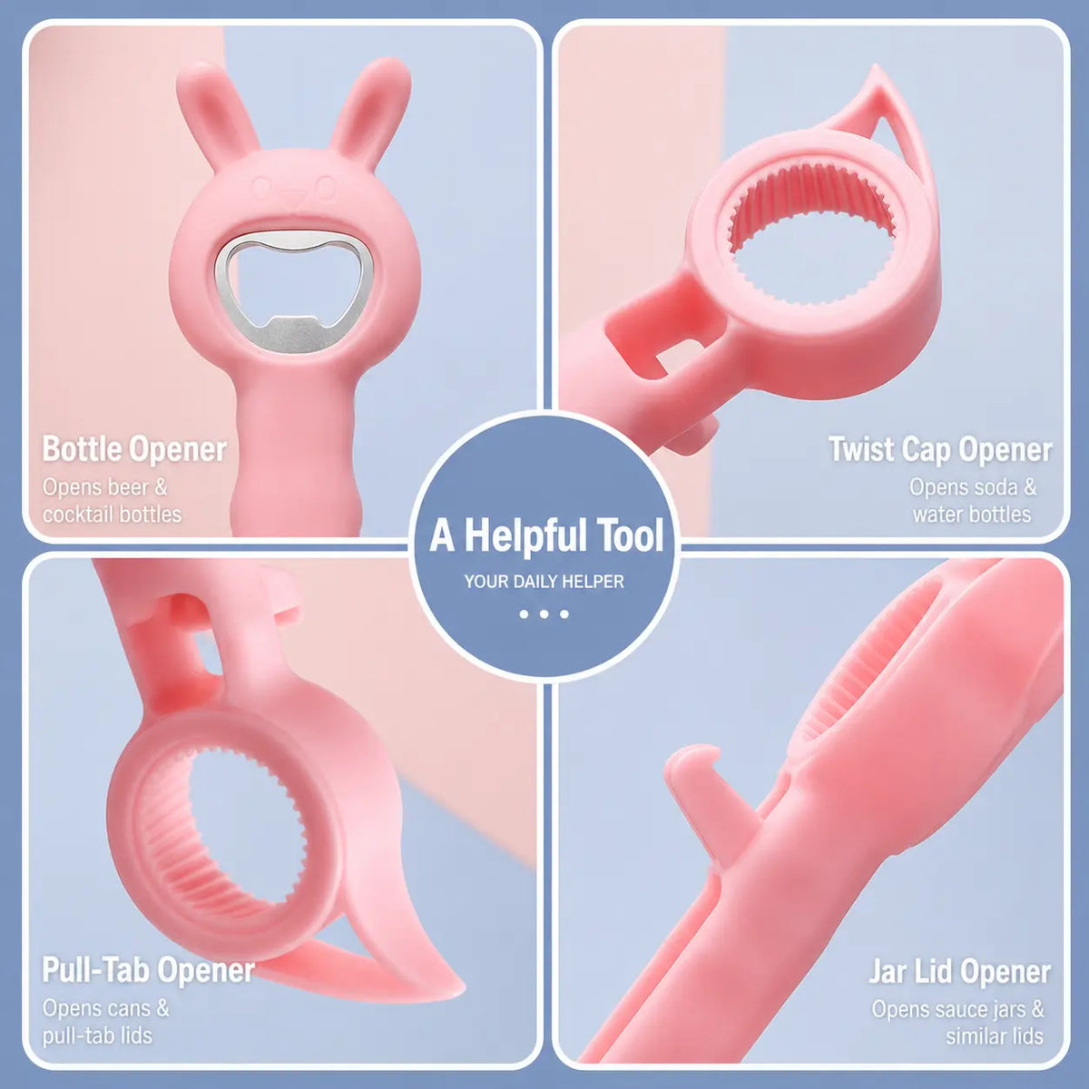 4‑in‑1 Multi‑Function Bottle & Jar Opener, Bunny‑Shaped Kitchen Opener Tool with Bottle Opener 🐰🍾