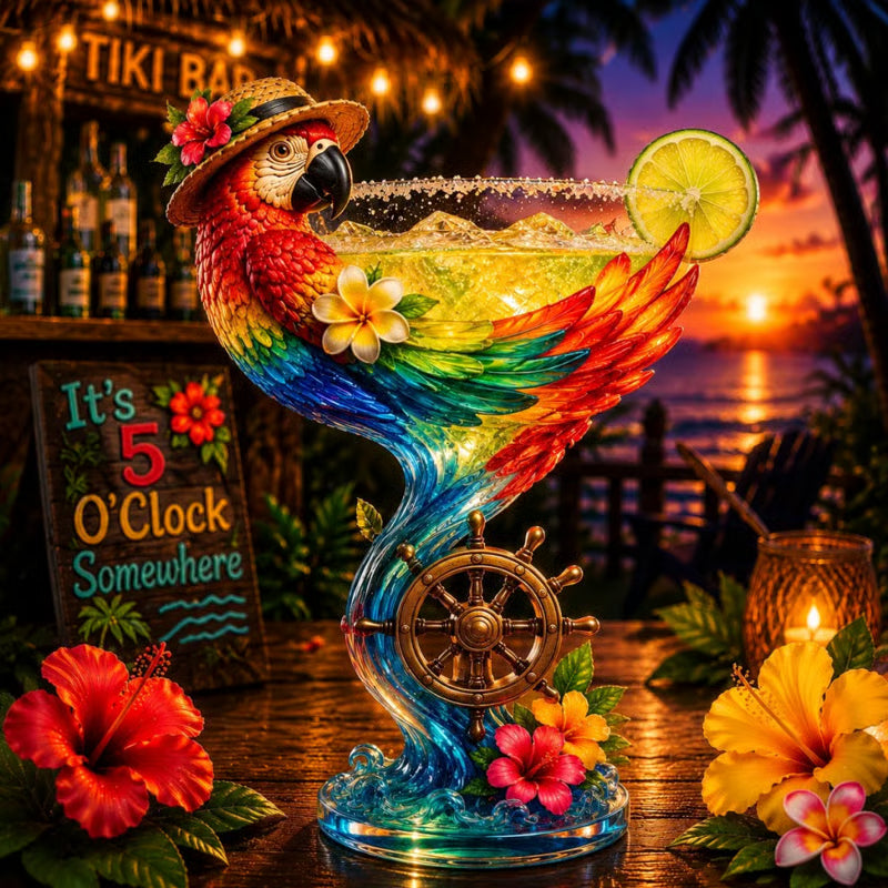 🦜Parrot Paradise Margarita Glass-Tropical Collectible Cocktail Goblet🐢