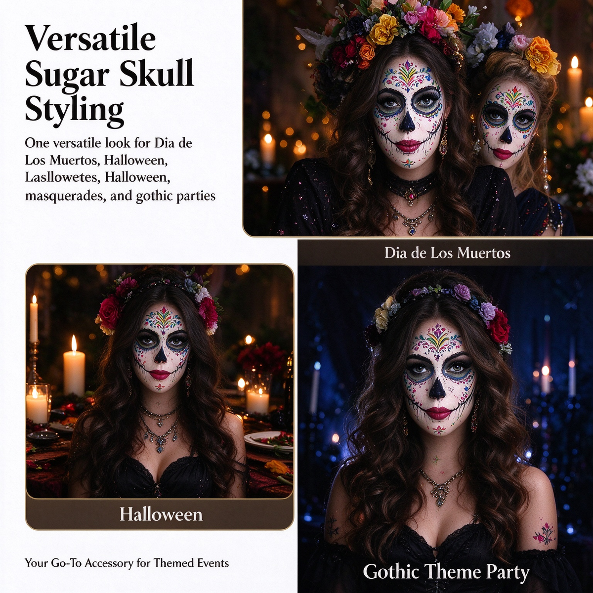 Mexican Dia De Los Muertos Temporary Face Tattoos - Sugar Skull Floral Face Decals 🎭