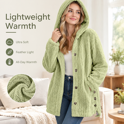 Women’s Lightweight Plush Hooded Jacket, Warm Mid-Length Teddy Bear Cardigan 🧥