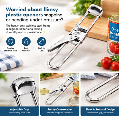 Multifunctional Adjustable Can Opener, Stainless Steel Jar Lid Opener Bottle Opener Tool 🍾