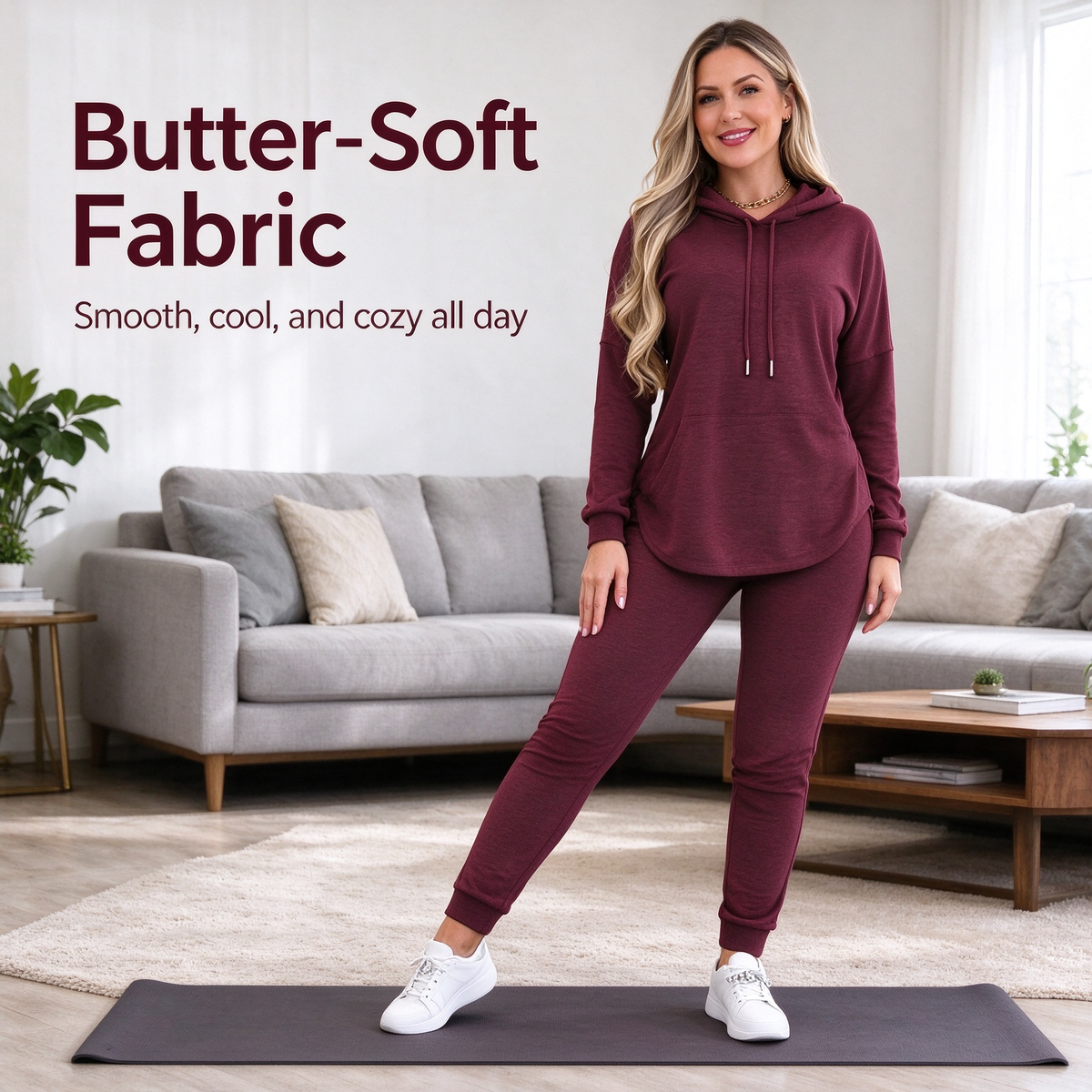 Women's Solid Basic 2-Piece Outfit, Drawstring Hooded Long Sleeve Top & Slim Fit Casual Pants 🧥👖