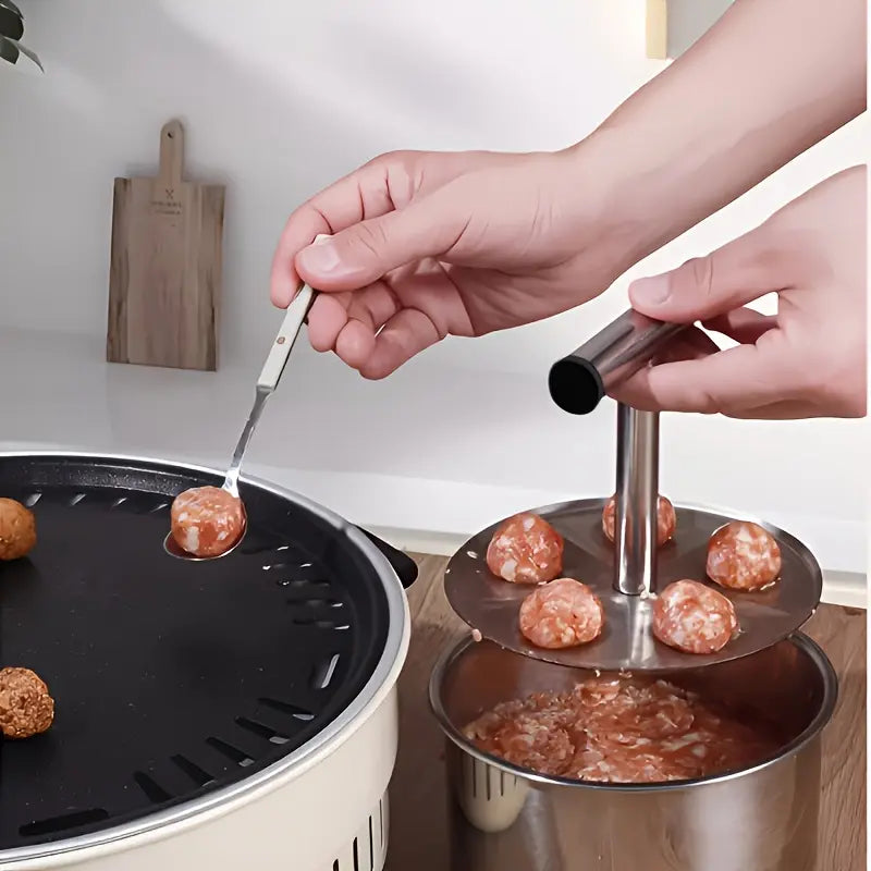 Stainless Steel Meatball Maker with 6 Holes for Quick DIY Meatballs, Fish Balls, Veggie Balls, and Ice Cream🥩