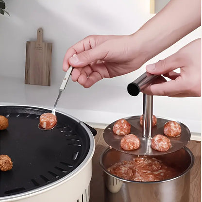 Stainless Steel Meatball Maker with 6 Holes for Quick DIY Meatballs, Fish Balls, Veggie Balls, and Ice Cream🥩
