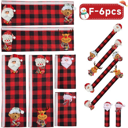2/4/6PCS Plush Christmas Refrigerator Door Handle Covers - Red and Black Plaid Wraps🎄