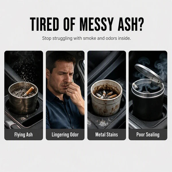 Rotating Sealed Lid Car Ashtray Odor Resistant Auto Cigarette Ashtray Fits Vehicle Cup Holder🌸