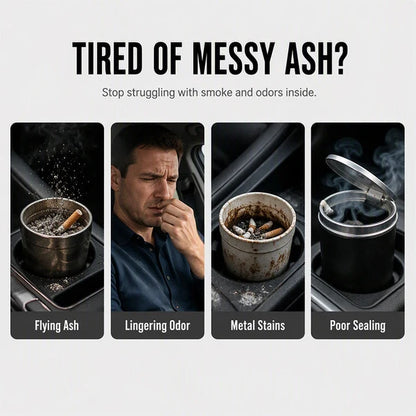 Rotating Sealed Lid Car Ashtray Odor Resistant Auto Cigarette Ashtray Fits Vehicle Cup Holder🌸