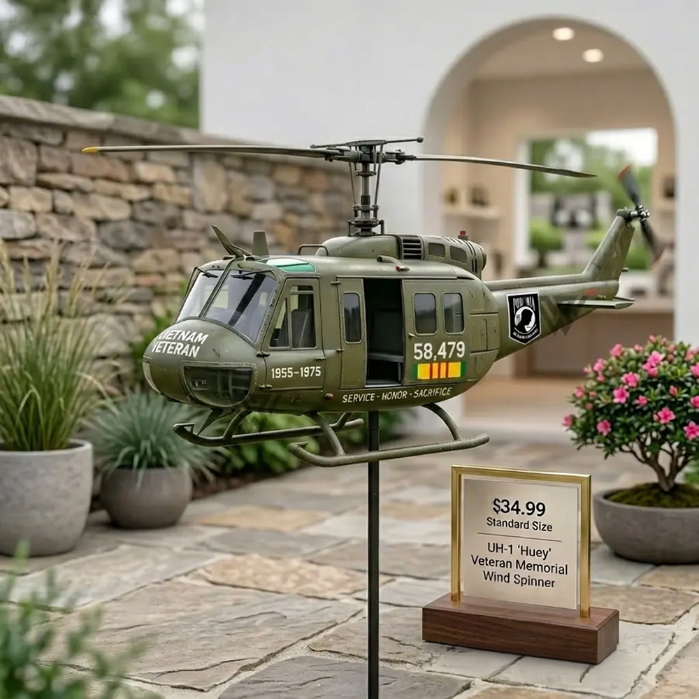 Veteran UH1 Helicopter Metal Wind Spinner Yard Ornament🛩