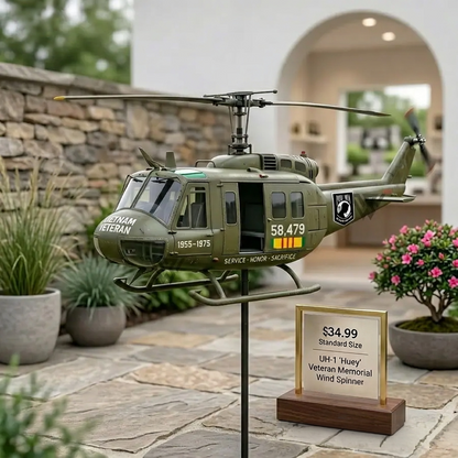 Veteran UH1 Helicopter Metal Wind Spinner Yard Ornament🛩