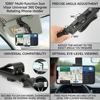 Foldable Car Phone Holder for Sun Visor, Adjustable Arm with 360 Phone Rotation 📱