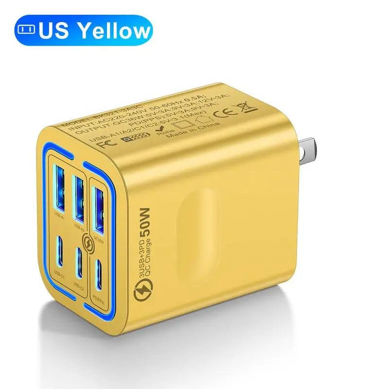 Portable Multi-Port Charging Station, 50W, with 6 USB-C and USB-A Ports