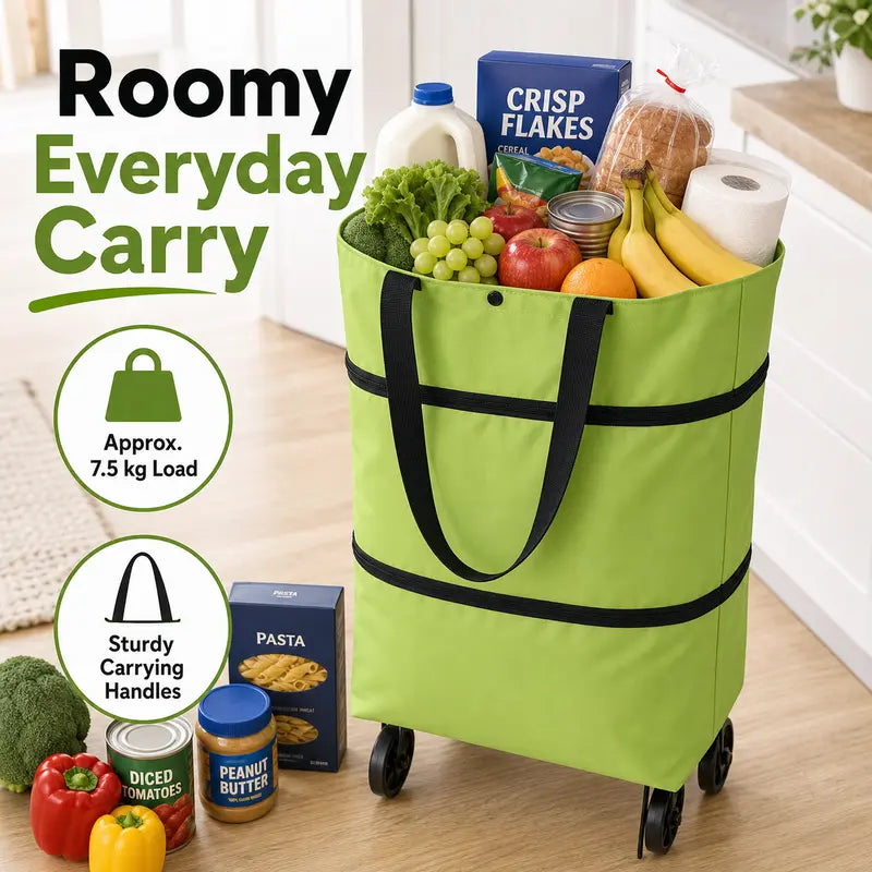 Foldable Rolling Shopping Bag with Wheels, Reusable Grocery Tote Cart🧳