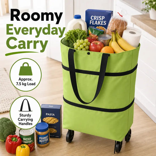 Foldable Rolling Shopping Bag with Wheels, Reusable Grocery Tote Cart🧳