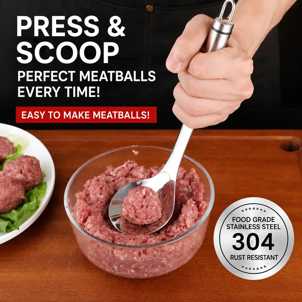 Stainless Steel Meatball Maker Spoon, Non‑Stick Meat Ball Extrusion Scoop 🍲
