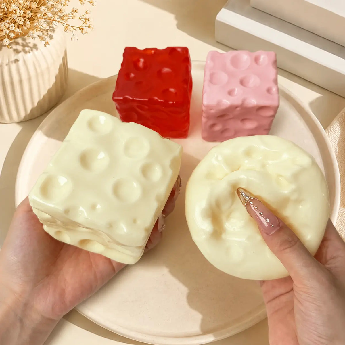 Cheese Cube Squishy Toy - Soft Moldable Petroleum Jelly-Filled Squeeze Ball🧀