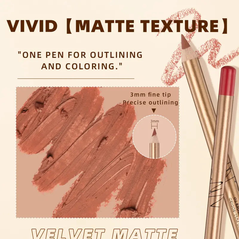 12 Pcs Matte Lip Liner Set with Sharpener, Blendable Lip Pencil 💋