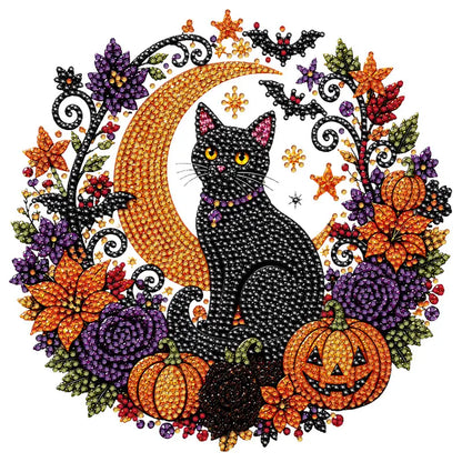 Halloween Diamond Painting Hanging Ornament Kit, Black Cat Moon🎃