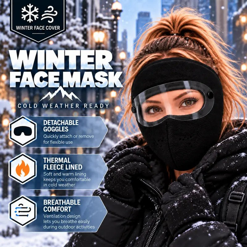 Winter Face Mask with Detachable Goggles, Windproof Thermal Fleece Lined Full Face Cover 🥽