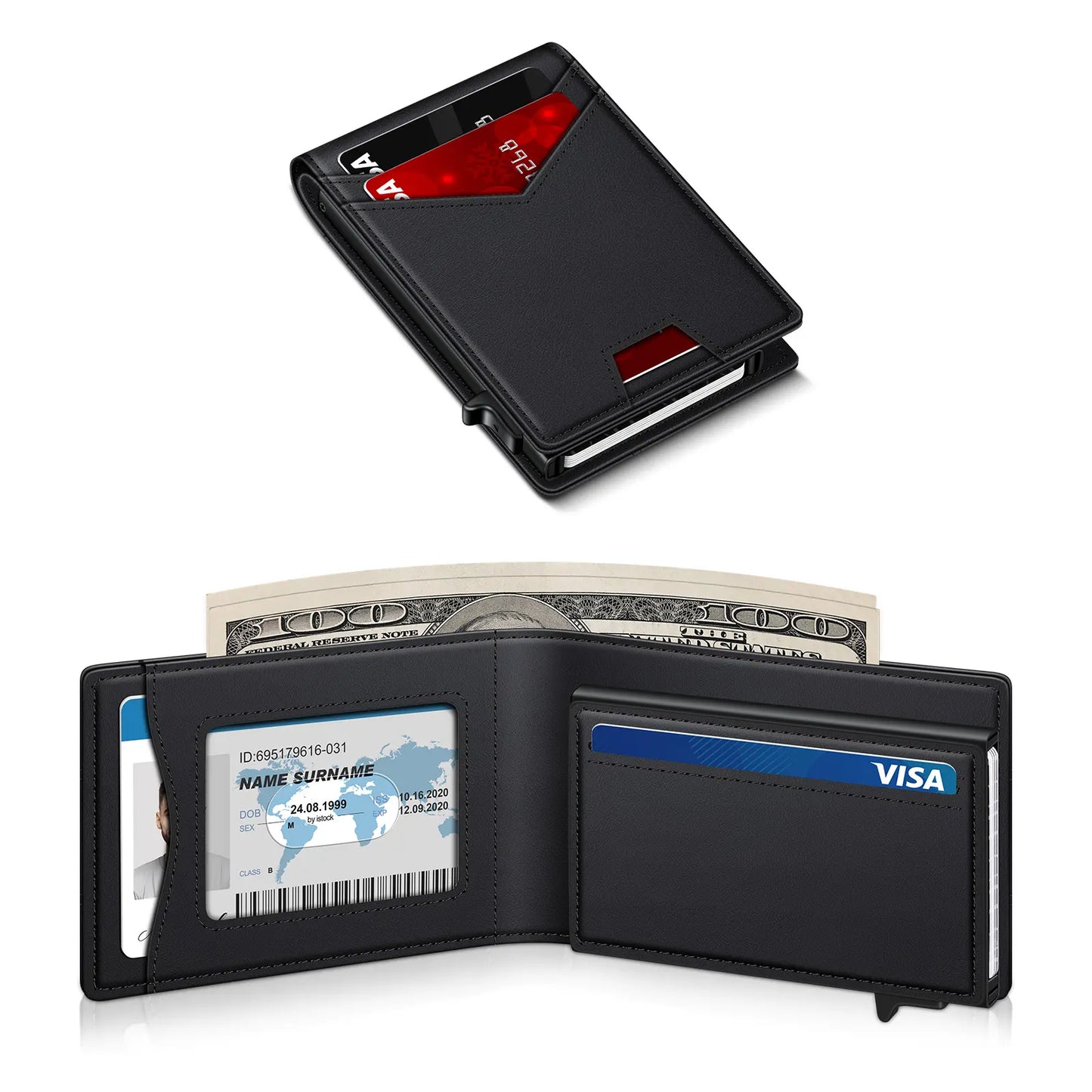 Men's RFID Minimalist Bifold Wallet - 1 ID Window, Pop-Up Card Holder, Money Clip💳