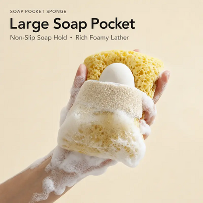 2Pcs Soft Bath Sponge with Soap Pocket, Quick Foaming Shower Scrub Sponge for Smooth Skin & Daily Body Cleaning 🧼