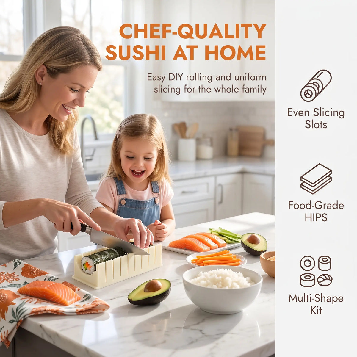 DIY Sushi Maker Mold Set, HIPS Non-Stick Sushi Rolling Tool with Cutting Groove 🍣