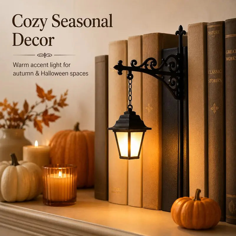 Library Lantern Bookshelf Light, Miniature Hanging Shelf Lamp with Fixed Warm LED Glow🎃