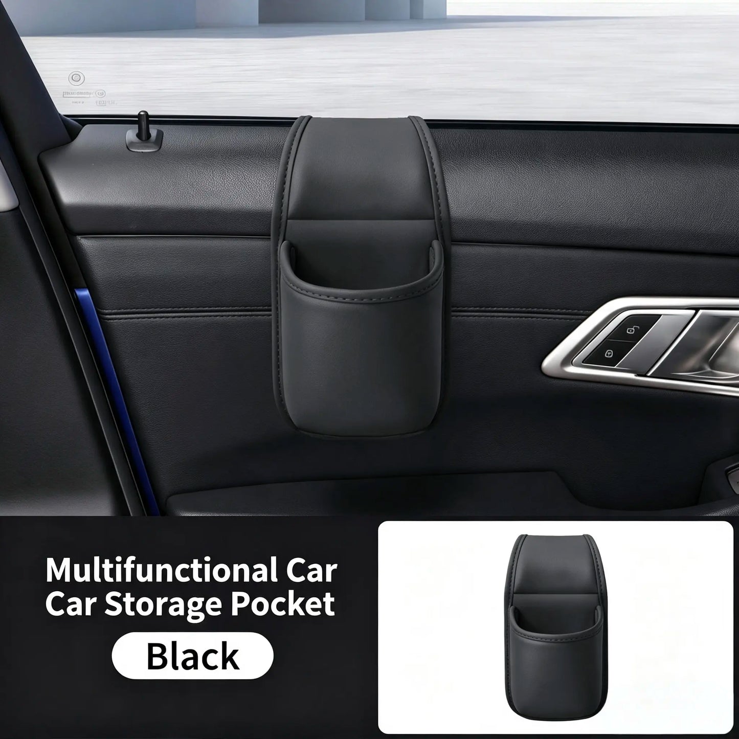 Leather car door storage pocket - double-layer compartments, scratch-proof flannel lining💼